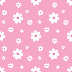 seamless pattern with white flower on pink background 