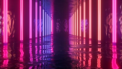 Fototapeta premium Radiant Reflections: A Neon Light Exhibition on Water