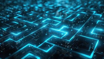 Obraz premium Chronic illness data transforming into a digital maze, Futuristic, Monochrome with Blue Highlights, 3D Render, Symbolizing complexity and persistence