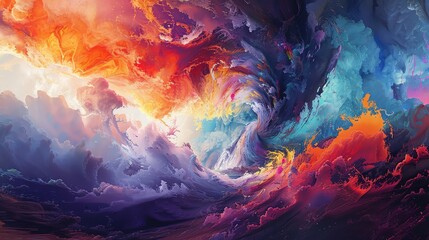 Vibrant abstract digital painting with swirling colors and dynamic textures, creating a mesmerizing visual experience.