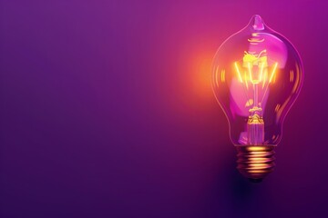 Glowing light bulb on purple background. Generative Ai