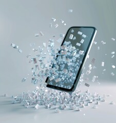 Futuristic Technology: 3D Code Characters and Diagrams Emerging from a Smartphone, Futuristic concept