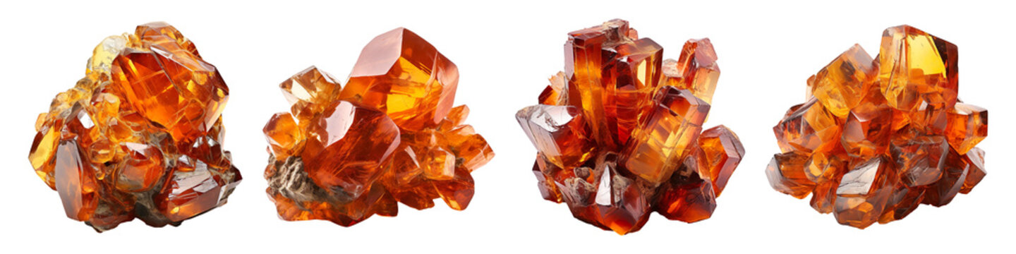 Collection set of amber ore isolated on transparent background