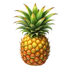 A fresh, tropical pineapple with a spiky green crown, isolated, transparent background. 