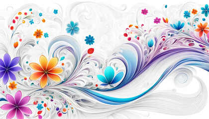 florale natürliche Ornamente Struktur mit kurvigen Wellen frischen Frühling Blumen Blüten hell bunt weißer Hintergrund als Vorlage zur Gestaltung von Karten Einladungen Dekoration Feier Sommer Natur
