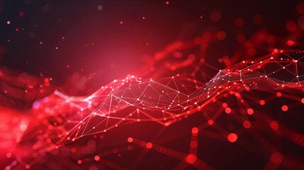 dynamic red tech background with digital waves artificial neural network connections abstract illustration