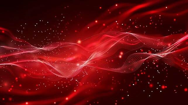 dynamic red tech background with digital waves artificial neural network connections abstract illustration