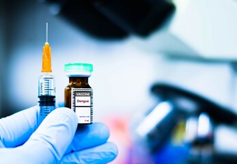 DNA Vaccine bottles and syringes for preventing dengue virus.