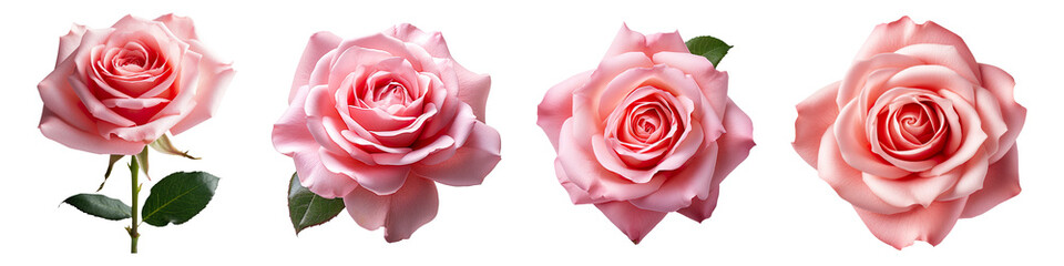 Collection set of Beautiful pink rose blossom isolated on transparent background