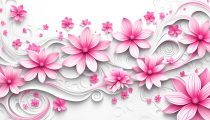 florale natürliche Ornamente Struktur mit kurvigen Wellen frischen Frühling Blumen Blüten rosa pink weißer Hintergrund als Vorlage zur Gestaltung von Karten Einladungen Dekoration Feier Sommer Natur