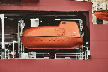 Modern lifeboat on a ship