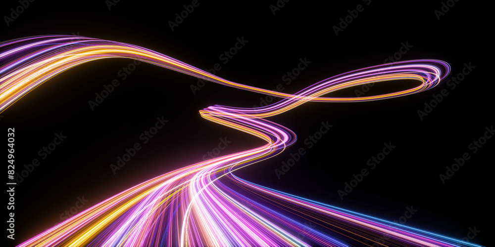 Poster 3d render. abstract background of dynamic emerald green neon lines glowing in the dark. modern fanta
