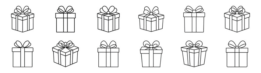 Gift box line icons set. Present gift box icon. Surprise present linear style - stock vector.