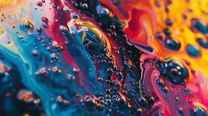 Vivid Paint Pour Blobs Mixed with Oil - Macro Shot in UHD Quality