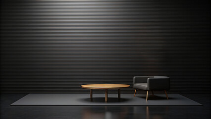 Fototapeta premium An empty living room interior with a comfortable armchair in the center