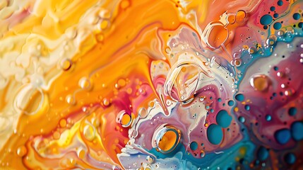 Vibrant Paint Pour Blobs Mixed with Oil - Macro Shot UHD Image showing Colorful Abstract Artistic Pattern and Texture