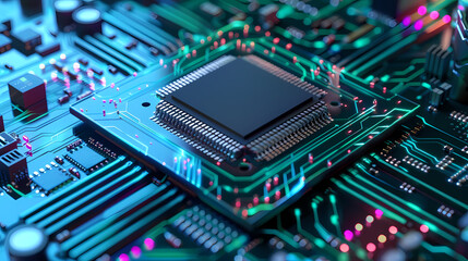 Obraz premium Circuit board technology cpu microprocessor vector image