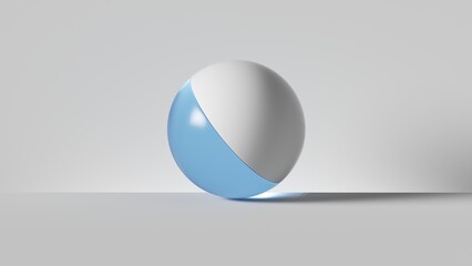 3d render, abstract minimalist geometric background. Blue glass and white ball combined of two hemispheres