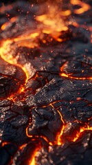 Fototapeta premium A close-up view of lava flowing through the ground, showcasing the intense heat and molten movement
