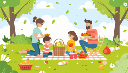 Happy family is having picnic in the park