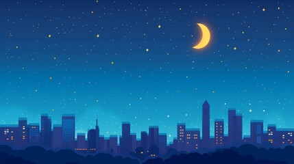 The city is beautiful at night. The moon is shining brightly and the stars are twinkling in the sky. The city lights are reflecting off the water, creating a beautiful scene.