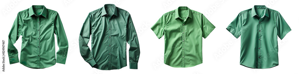 Wall mural Collection set of green shirts isolated on transparent background