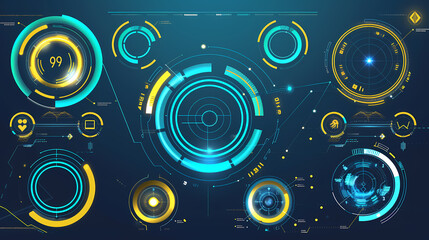Obraz premium Futuristic hud interface circles yellow and blue vector image