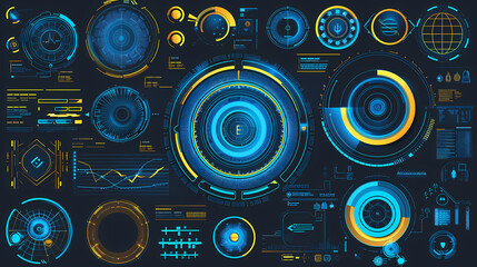 Futuristic hud interface circles yellow and blue vector image