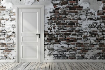 Graphic backdrop for photography. Old dark, crumbling brick wall, white door.