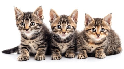 three cute kittens on a white background. Generative Ai