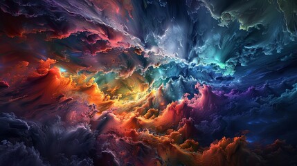 explosion of vibrant colored clouds in dark sky abstract surreal scene digital art