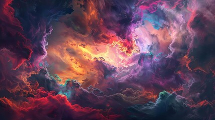 explosion of vibrant colored clouds in dark sky abstract surreal scene digital art