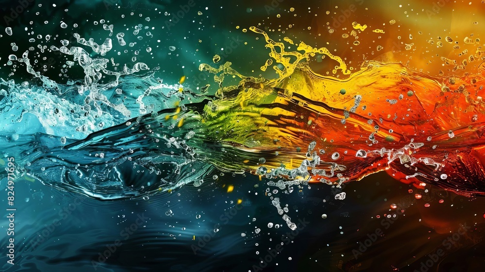 Poster explosive collision of water and color creating a refreshing and energetic abstract composition digital art