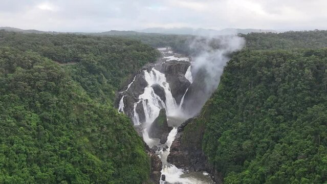 Cinematic aerial footage of Barron River Falls Queensland Australia