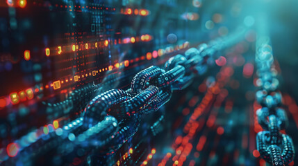 Digital supply chain network secured by blockchain encryption for transparency and security.