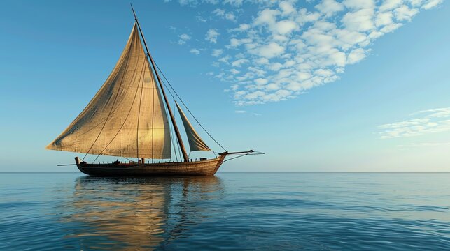 A traditional dhow boat with its triangular sails