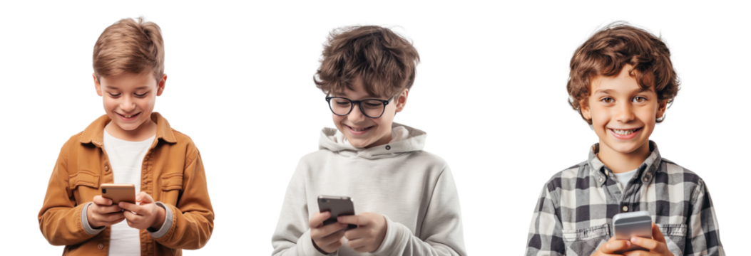 Teenage Boy Engrossed in Mobile Phone, Young Kids Mobile Addiction Concept