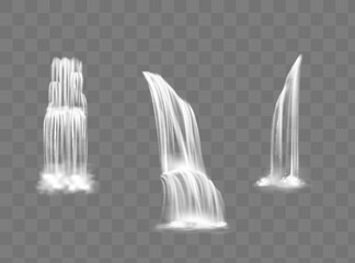Waterfall, isolated on transparent illustration. A stream of water.