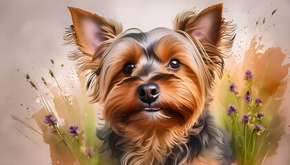 portrait of yorkshire terrier dog watercolor painting on white background digital illustration generative ai