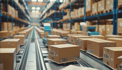 Modern Automated Warehouse with AI Robots Sorting and Efficiently Packaging Products
