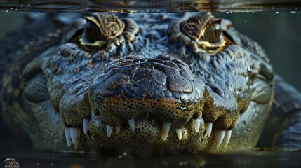 Obraz premium fierce saltwater crocodile lurking in murky waters intimidating predator closeup wildlife photography