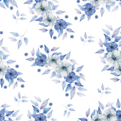 Blues of beauty floral painting in seamless pattern background