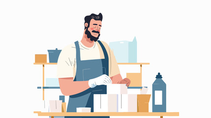 Happy male in apron create papercraft layout vector f