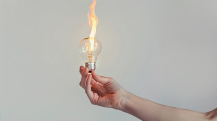 Burning light bulb in hand
