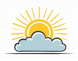 sun behind the clouds icon, vector image on white background, weather forecast, sunny cloudy weather
