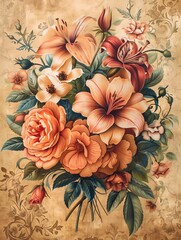 A vintage wallpaper design featuring a lush