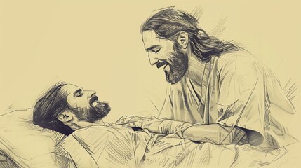 Biblical Illustration of Jesus Healing a Person in a Modern Hospital, Symbolizing His Timeless Power and Compassion
