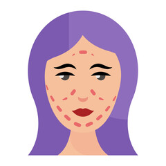 Face Fine lines rejuvenation concept, Facial Procedure vector flat design, plastic surgeon Symbol,  body contouring Sign, Beauty treatment stock illustration