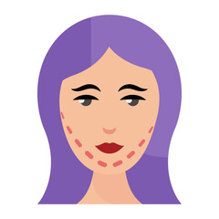 rejuvenating the face concept, Sagging skin or facelift treatment vector flat design, plastic surgeon Symbol,  body contouring Sign, Beauty treatment stock illustration