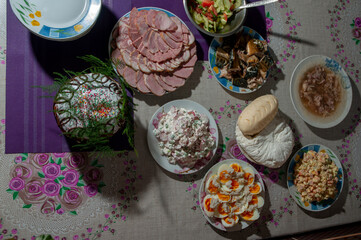 delicious Easter and a feast table of Orthodox Christians and Catholics